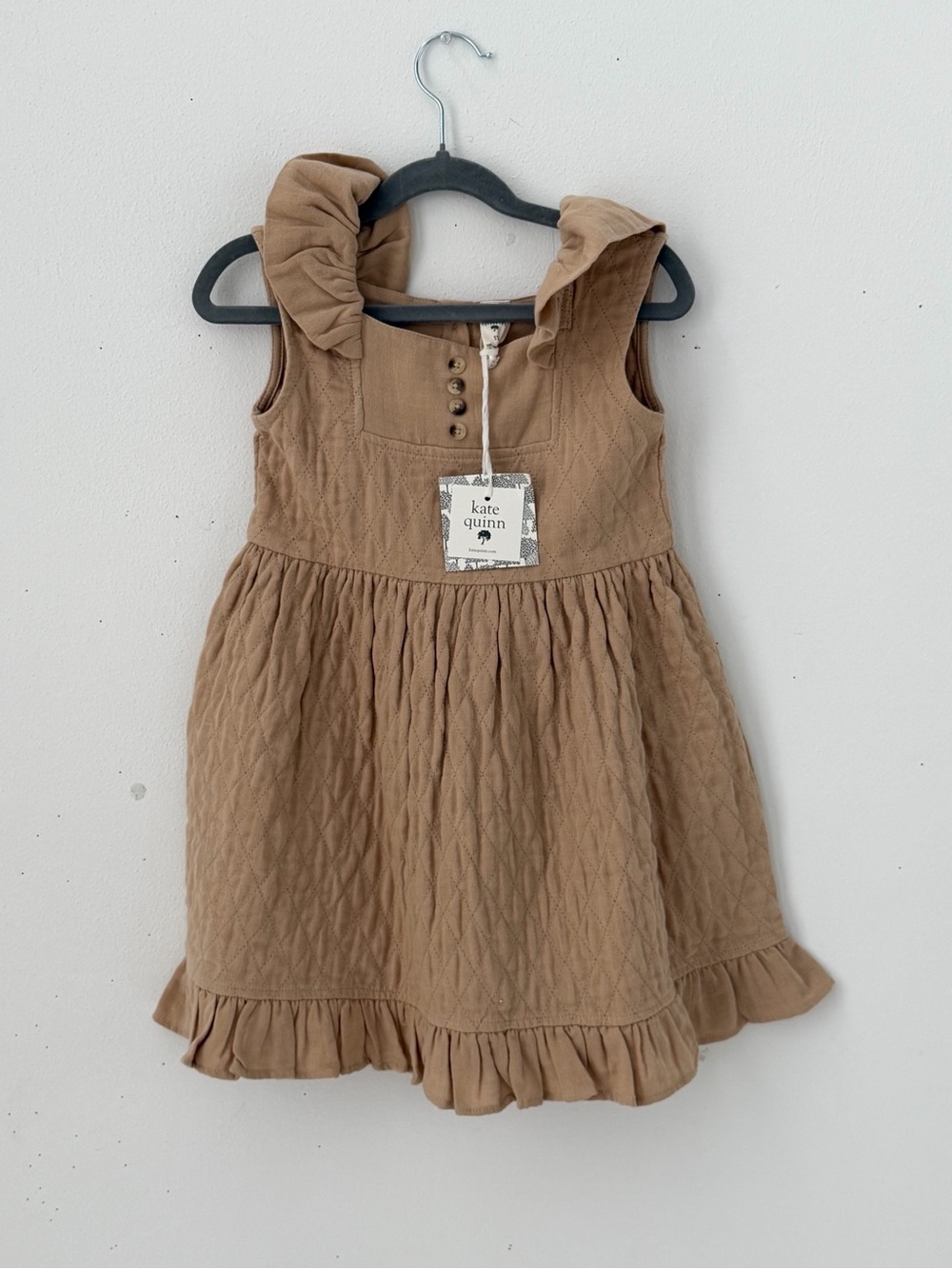kate quinn Tan Quilted Ruffle Dress for Girls